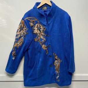 Bob Mackie Embroiderd Blue Floral Coat Plus Sz 1x (No Tag See Measurements)